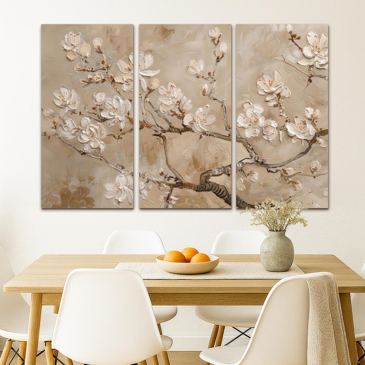 LEINWANDBILD 3er Set Beige - Blüte - Modern 120x80 cm - Greige, Textil (120/80cm) - MuchoWow