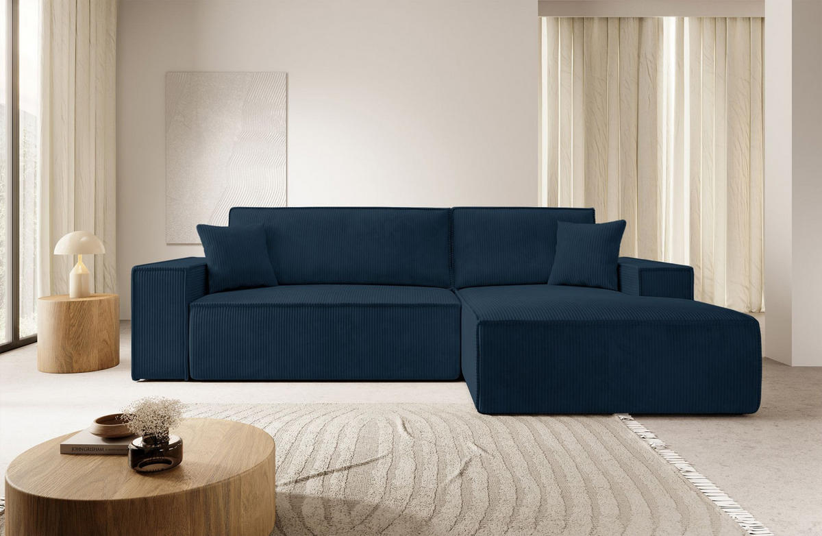 ECKSOFA Farese Dunkelblau Cordbezug - Schwarz/Dunkelblau, Kunststoff/Textil (267/167cm) - Selsey
