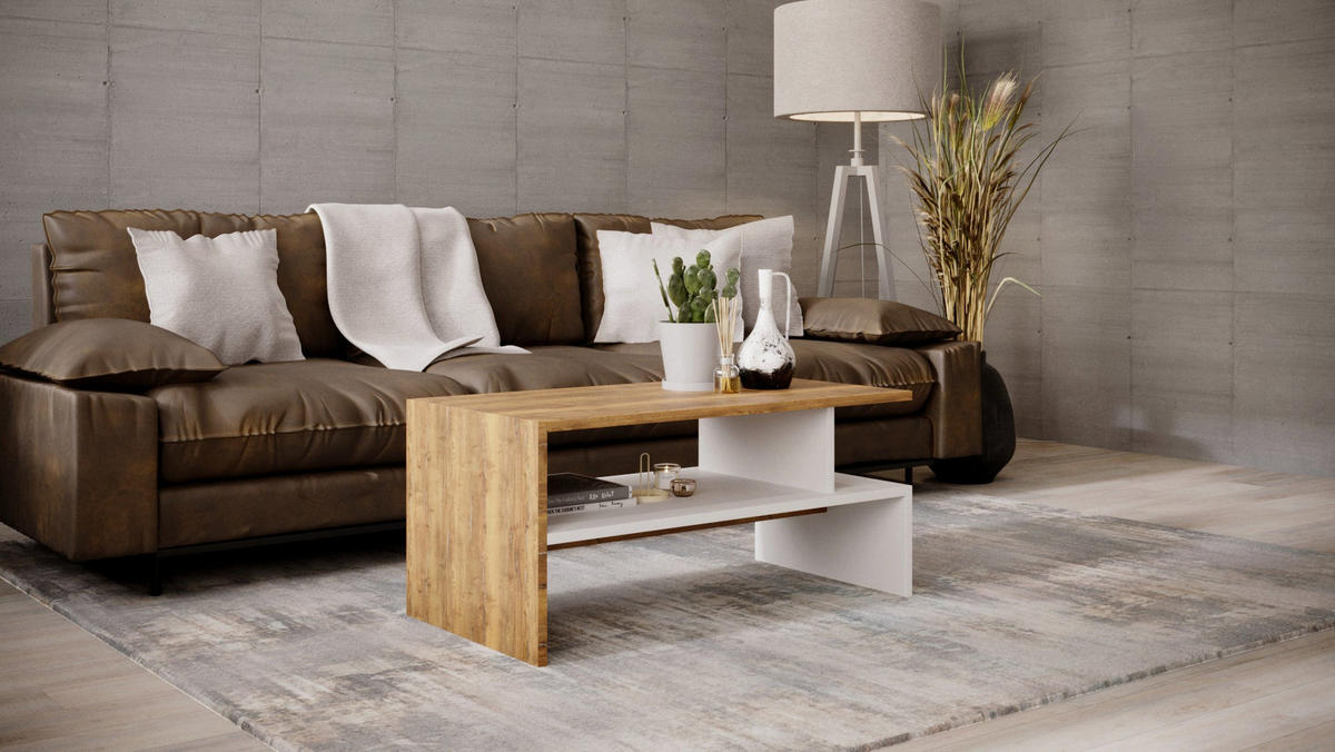 COUCHTISCH JULA 93 - Alteiche/Weiß, Holz (50/93/45cm) - Mat-Haus