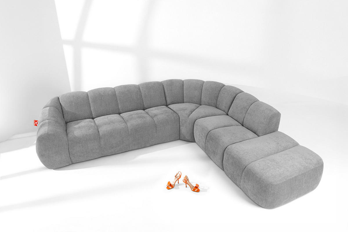 ECKSOFA RECHTS FLAVA, hell Aschgrau - Hellgrau, Holz/Holzwerkstoff (310/274cm) - KONSIMO®