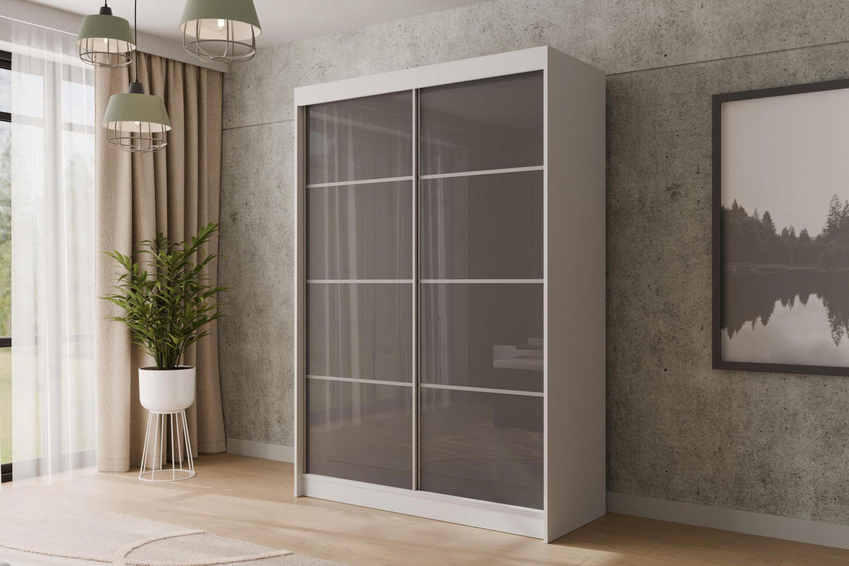 KLEIDERSCHRANK PEKA III - 120 cm - Weiß|Grau - Weiß/Grau, Holzwerkstoff (120/215/61cm) - ALTDECOR