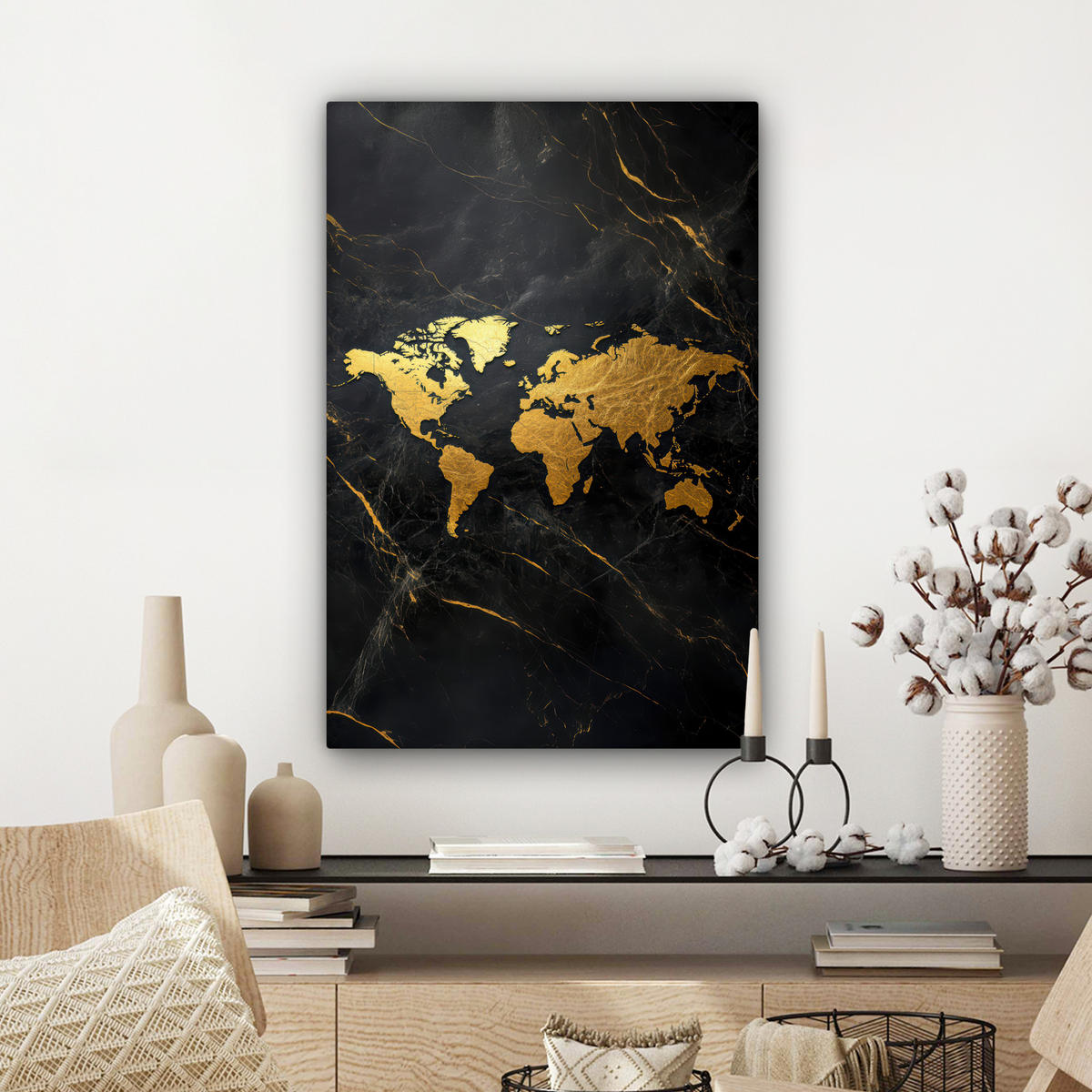 LEINWANDBILD Weltkarte - Gold - Marmor Wanddeko 40x60 cm - Goldfarben, Textil (40/60cm) - MuchoWow