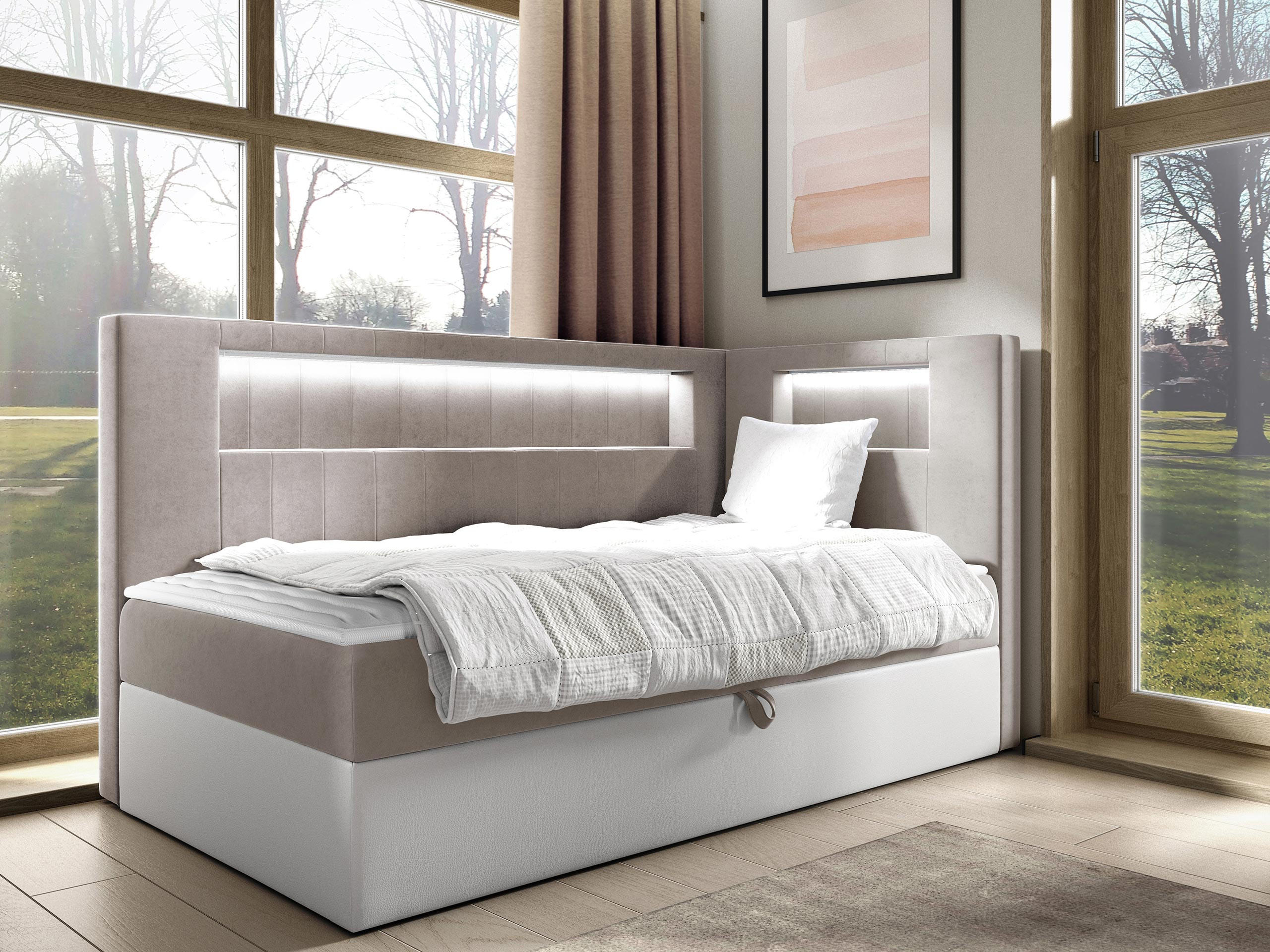 BOXBETT Gold Junior 3, Seite zum Öffnen des Bettkastens: Rechts - Creme/Weiß, Holz (90/200cm) - MIRJAN24