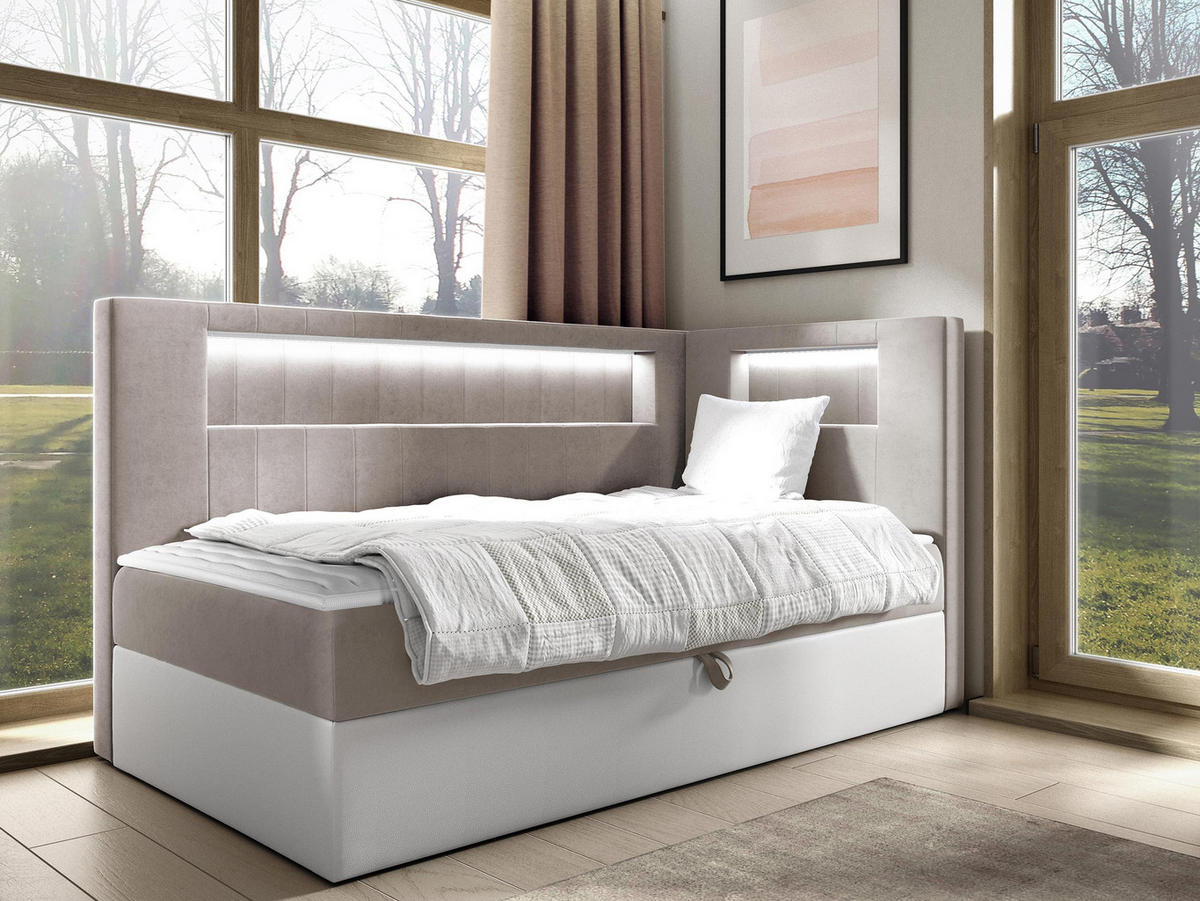 BOXBETT Gold Junior 3, Seite zum Öffnen des Bettkastens: Rechts - Creme/Weiß, Holz (90/200cm) - MIRJAN24