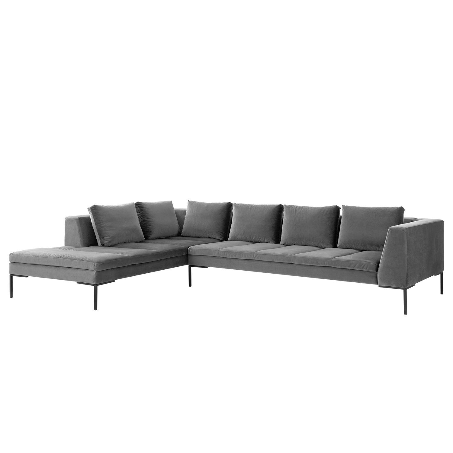 ECKSOFA mit Ottomane - Schwarz/Grau, Textil/Metall (319/230cm) - home24