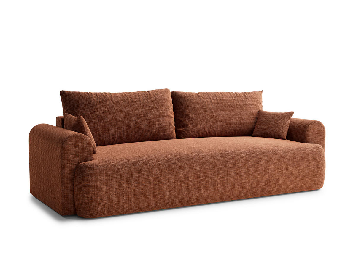 SOFA MIT SCHLAFFUNKTION Toluca Kupferfarbe Chenille-Stoff - Schwarz/Kupferfarben, Holz/Holzwerkstoff (247/69/104cm) - Maison de Reve