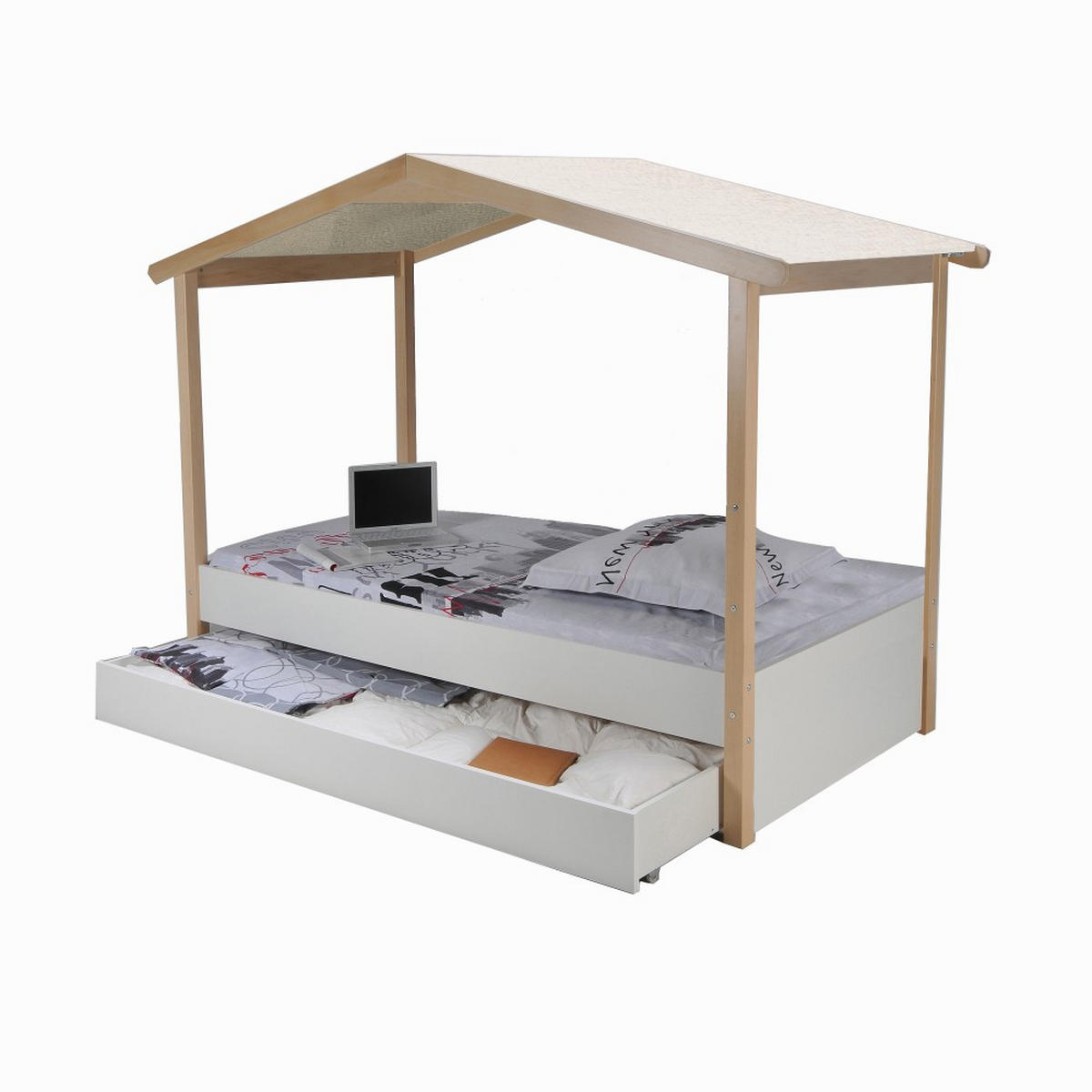 HAUSBETT CASTEL MIT SCHUBLADE/ SPIELBETT 90x190 - Weiß und naturfarben - Multicolor, Holz (90/190cm) - Weber Industries