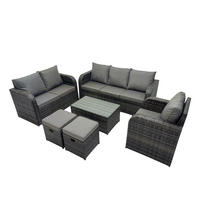 GARTENSET Polyrattan Dunkelgrau 6-Sitzer - Dunkelgrau/Grau, Glas/Kunststoff - Fimous