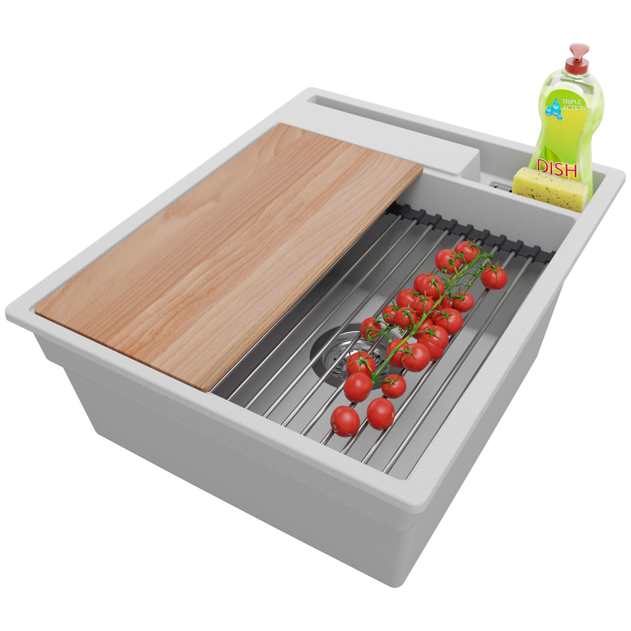 SPÜLBECKEN Oslo Pocket, 2-er set Grau 43/53 cm 1 Becken + Ablauf-Set + Küchenzubehörset ab 45er Unterschrank - Chromfarben/Beige, Kunststoff (43/20/53cm) - Primagran