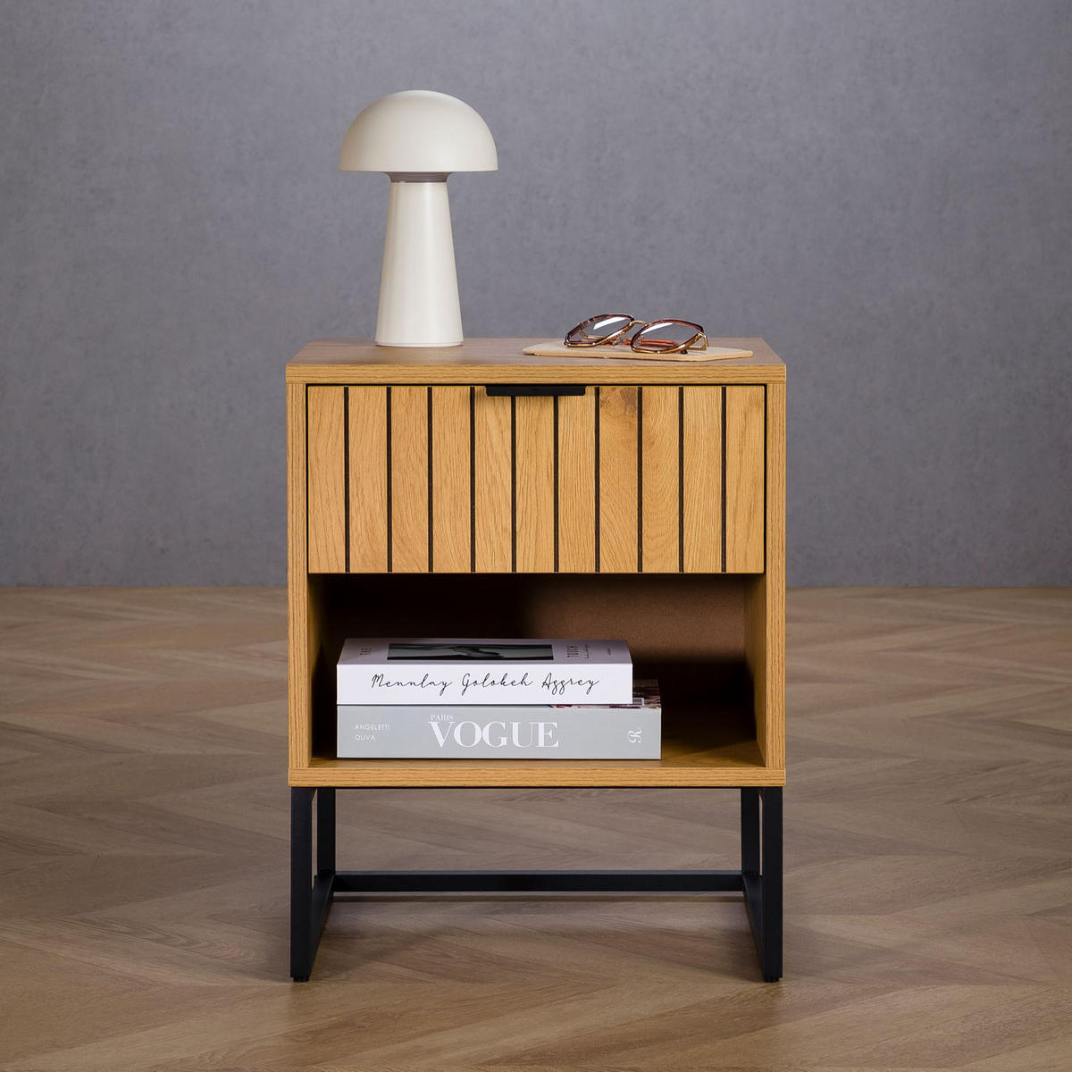 NACHTTISCH MESTO schwarz, Wildeiche - Schwarz, Holzwerkstoff (40/50/40cm) - IDIMEX