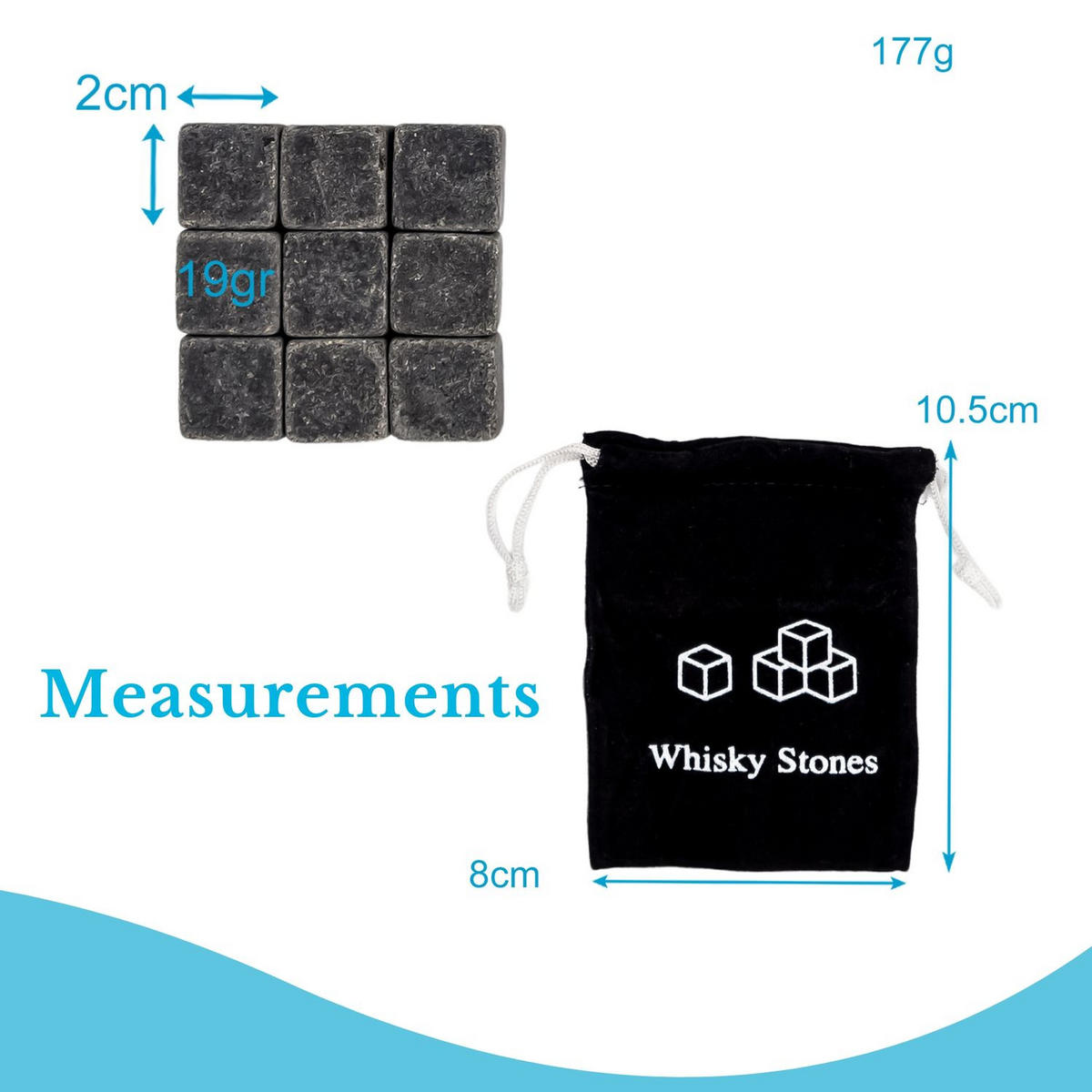 WHISKEY STEINE 9 Stück - Grau, Stein (2/2/2cm) - Intirilife