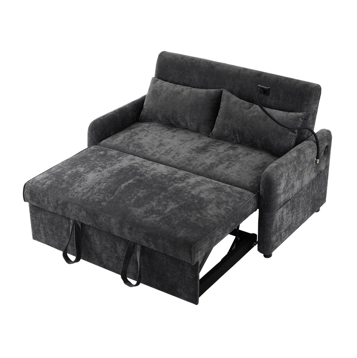 SCHLAFSOFA ausziehbar 129 x 163 cm Chenille Gray - Grau, Metall (76/81/129cm) - Meubliv