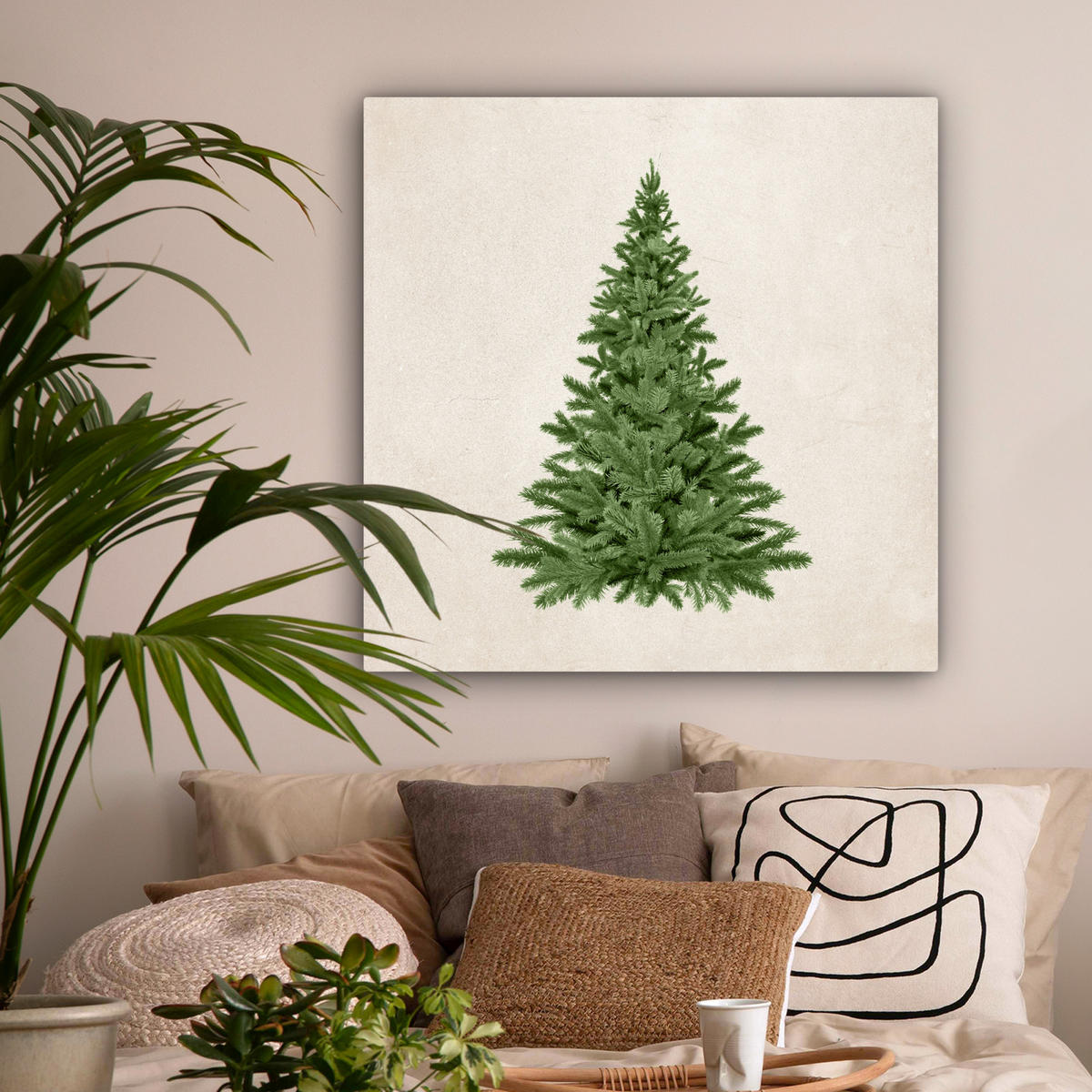 LEINWANDBILD Weihnachtsbaum - Grün - Weihnachten - Feiertage Deko Groß 90x90 cm - Olivgrün, Textil (90/90cm) - MuchoWow