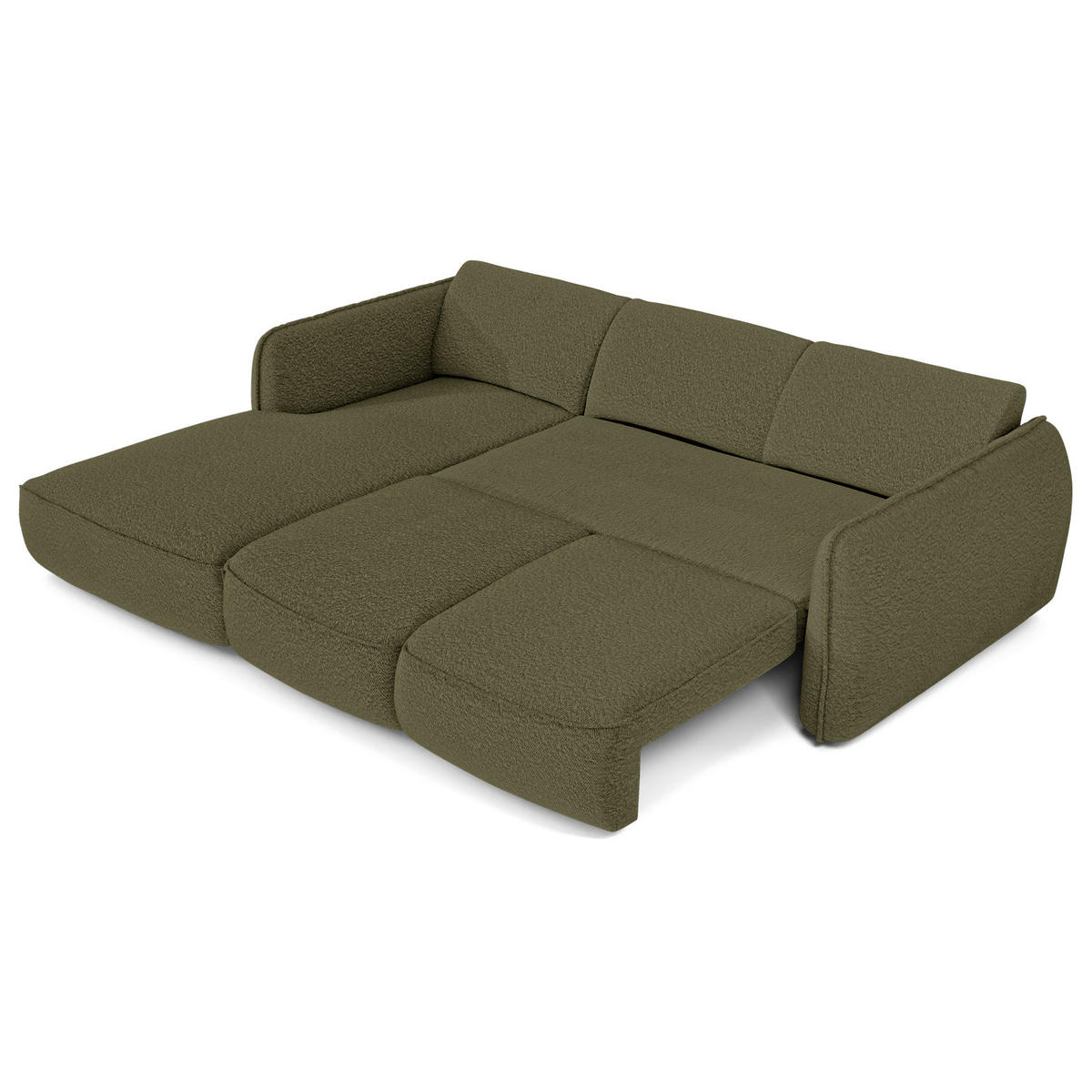 ECKSCHLAFSOFA Bouclé-Stoff 274cm - Olivgrün, Textil (274/174cm) - Sia Home