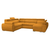 WOHNLANDSCHAFT Boston U, Seite: Rechts - 2R+R+2P+LC - Chromfarben/Currygelb, Holz/Textil (325/98/260cm) - MIRJAN24