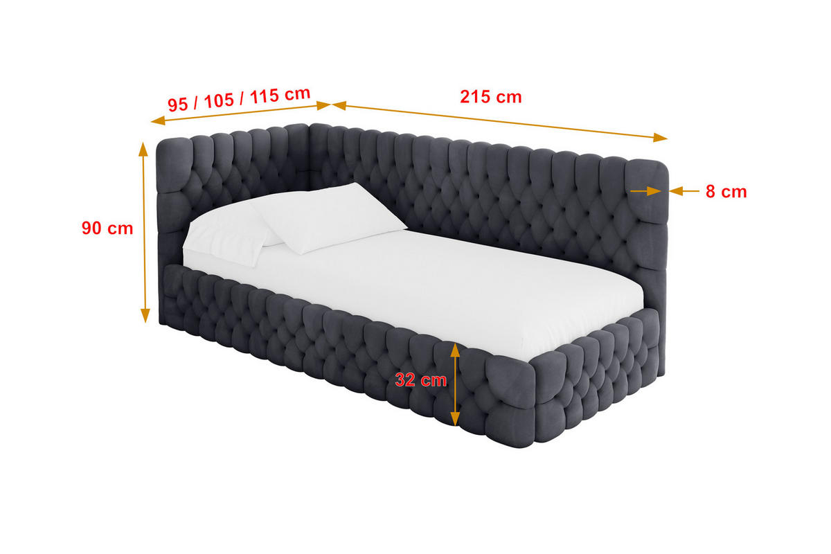 EINZELLBETT Jugendbett mit Bettkasten und Matratze H3/H4, Rechts - MULY 100x200 Dunkelgrau - Titanfarben, Holzwerkstoff/Textil (100/200cm) - ALTDECOR