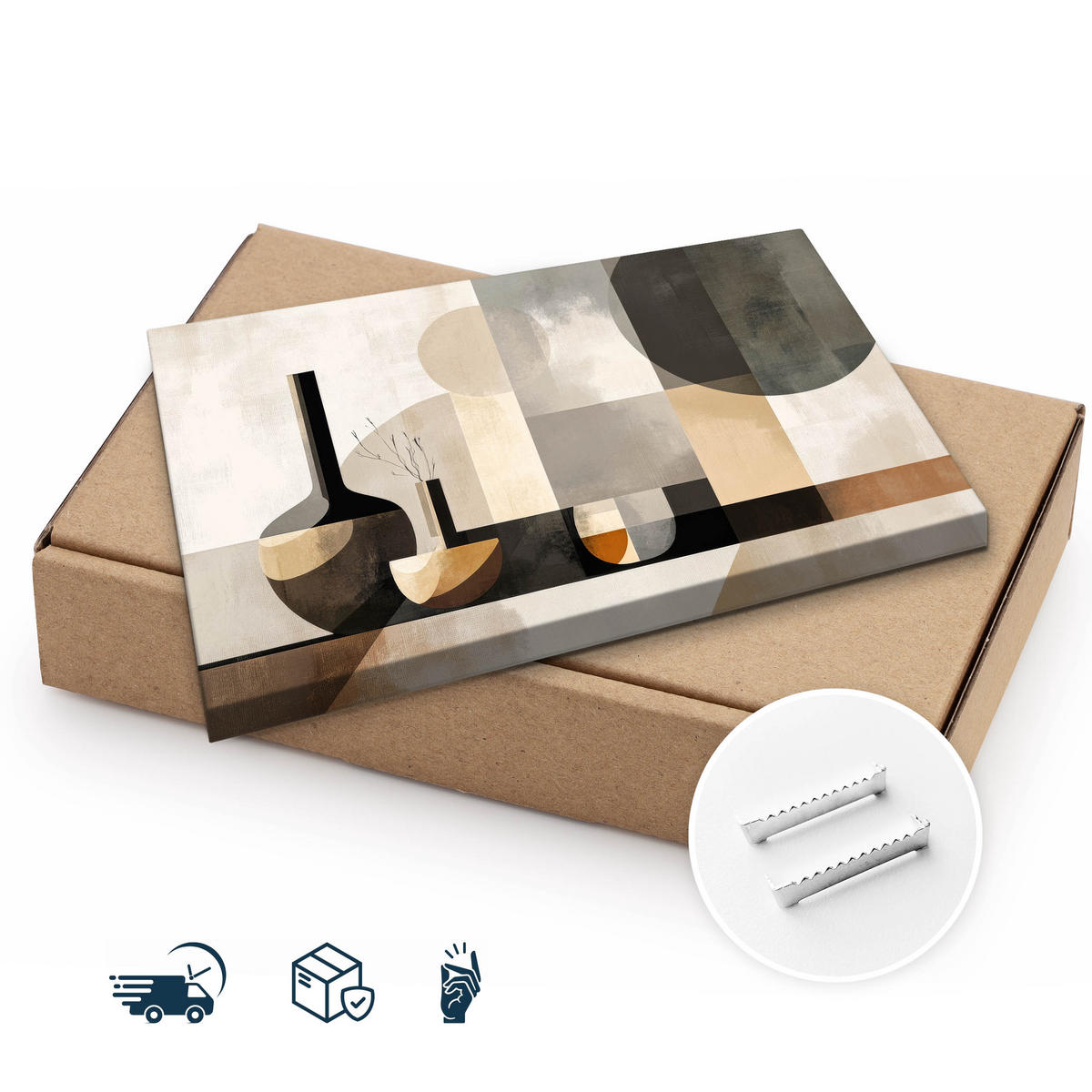 LEINWANDBILD Abstraktion Boho Stil 120/80 cm - Beige/Schwarz, Textil (120/80cm) - Muralo