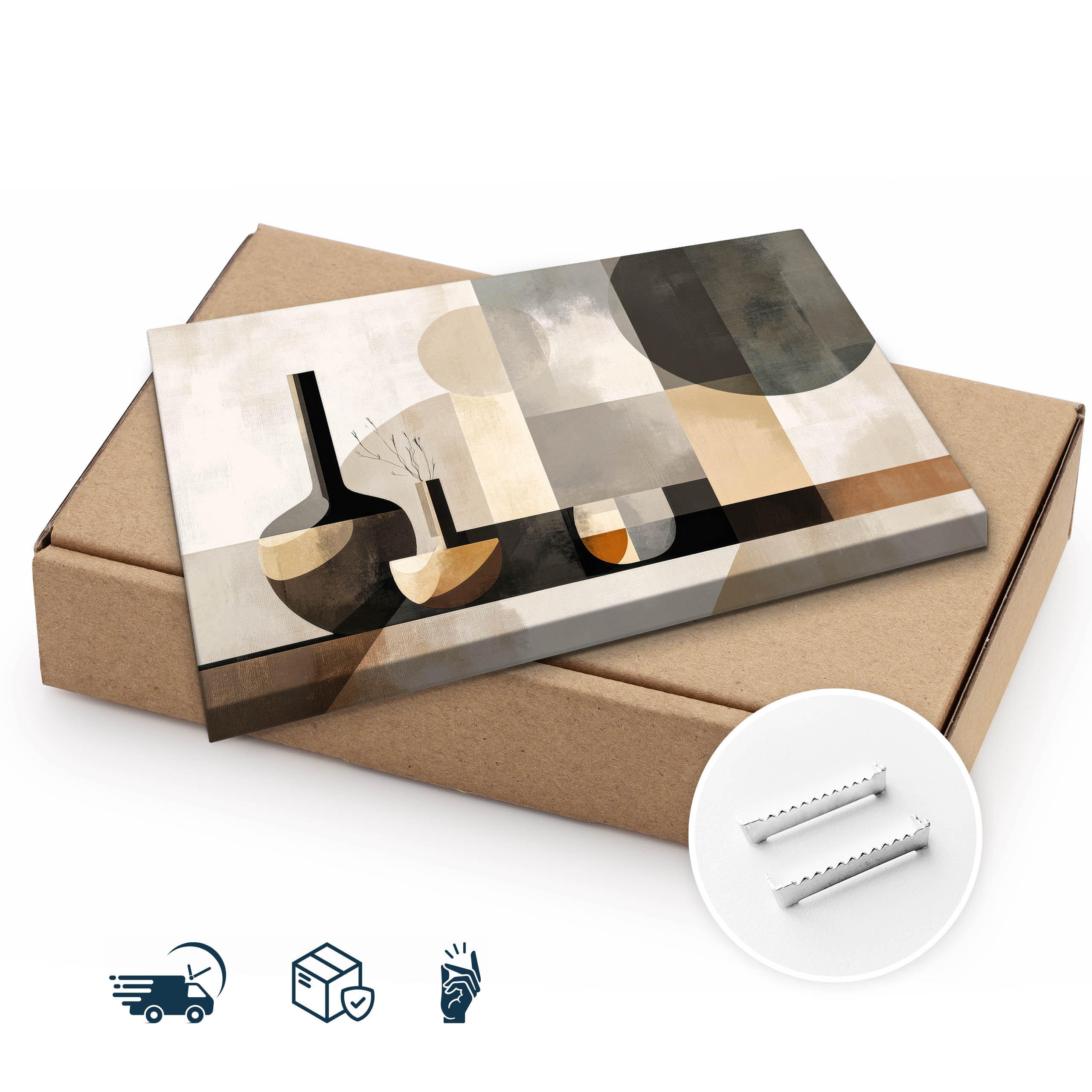 Thumbnail - Muralo Leinwandbild, Beige, Braun, Grau, Schwarz, Weiß, Textil, Kiefer, Abstrakt, Rechteckig, 90x60 cm, einfache und sch...