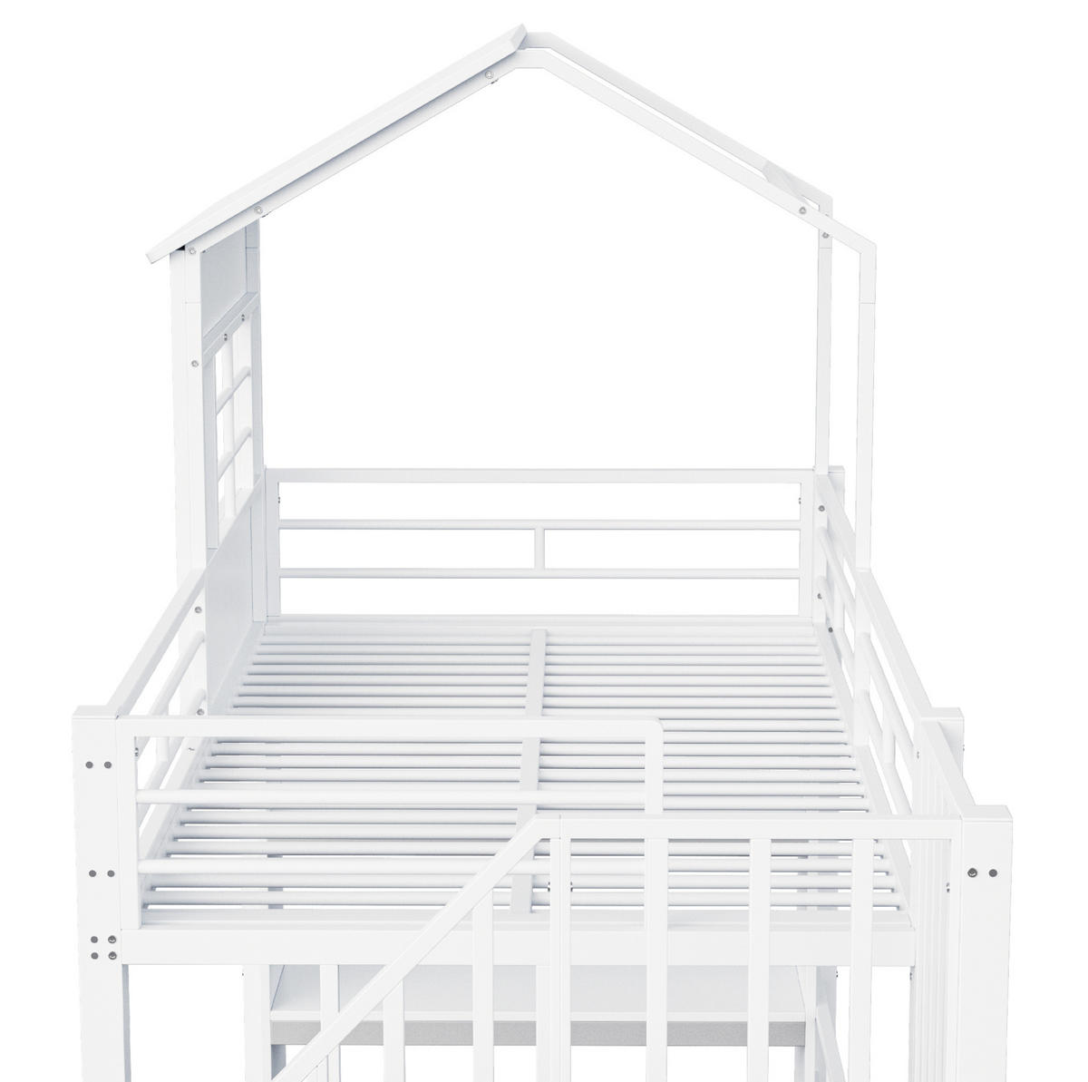 HOCHBETT aus Metall und MDF 90x200 cm Weiß mit Stauraumtreppe und Regal - Weiß, Holzwerkstoff (90/200cm) - IVMEU