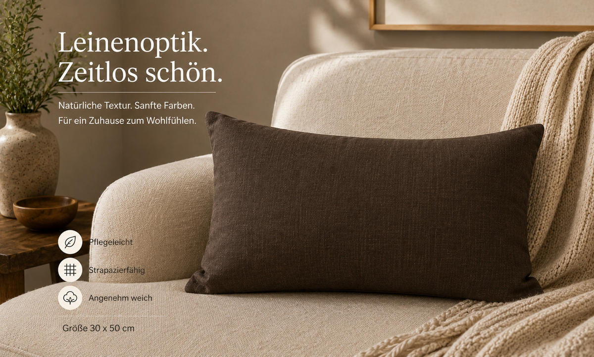 KISSENBEZUG Leinenoptik 30/50 cm Dunkelbraun - Dunkelbraun, Textil (30/50cm) - TiborTex
