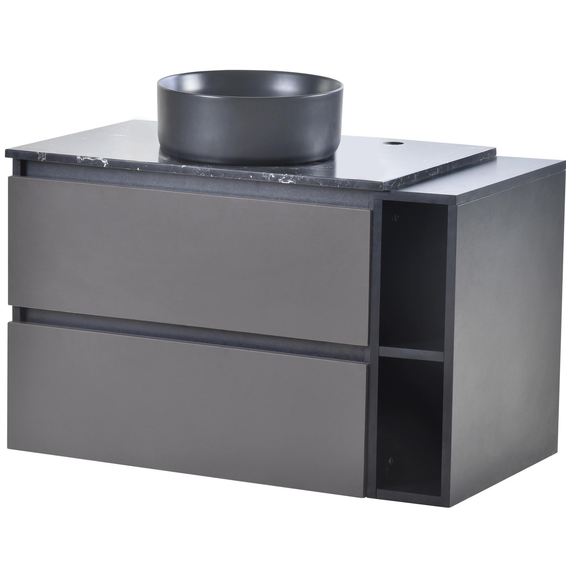 WASCHTISCHKOMBI 80 cm Schwarz/Grau aus MDF mit Marmor-Arbeitsplatte und Stauraum - Schwarz, Holzwerkstoff (80/48.5/44cm) - OKMYHOME