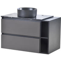 WASCHTISCHKOMBI 80 cm Schwarz/Grau aus MDF mit Marmor-Arbeitsplatte und Stauraum - Schwarz, Holzwerkstoff (80/48.5/44cm) - OKMYHOME