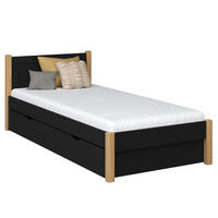 BETT mit Schublade N02 Schwarz / Eiche Natur 90/190 - Schwarz/Eiche Artisan, Naturmaterialien/Holz (90/190cm) - N-Wood