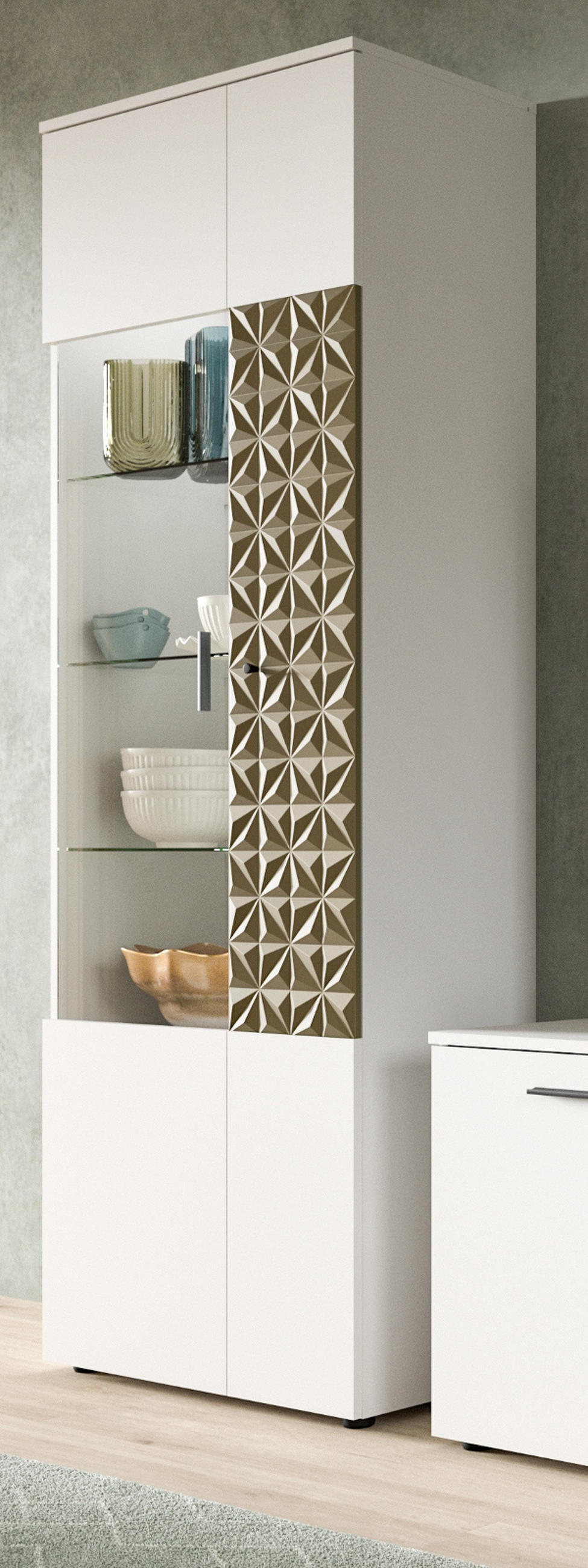 VITRINE weiß, Gold 70 cm, VITRINENSCHRANK mit 9 Fächern - Goldfarben/Schwarz, Glas/Holzwerkstoff (70/195/37cm) - Inn.Furn