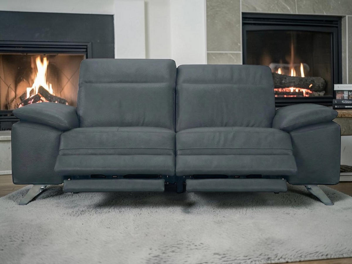 3-SITZER Sofa Genius Echtleder mit 2 x Relaxfunktion Anthrazit - Anthrazit, Leder/Metall (220/80/104cm)