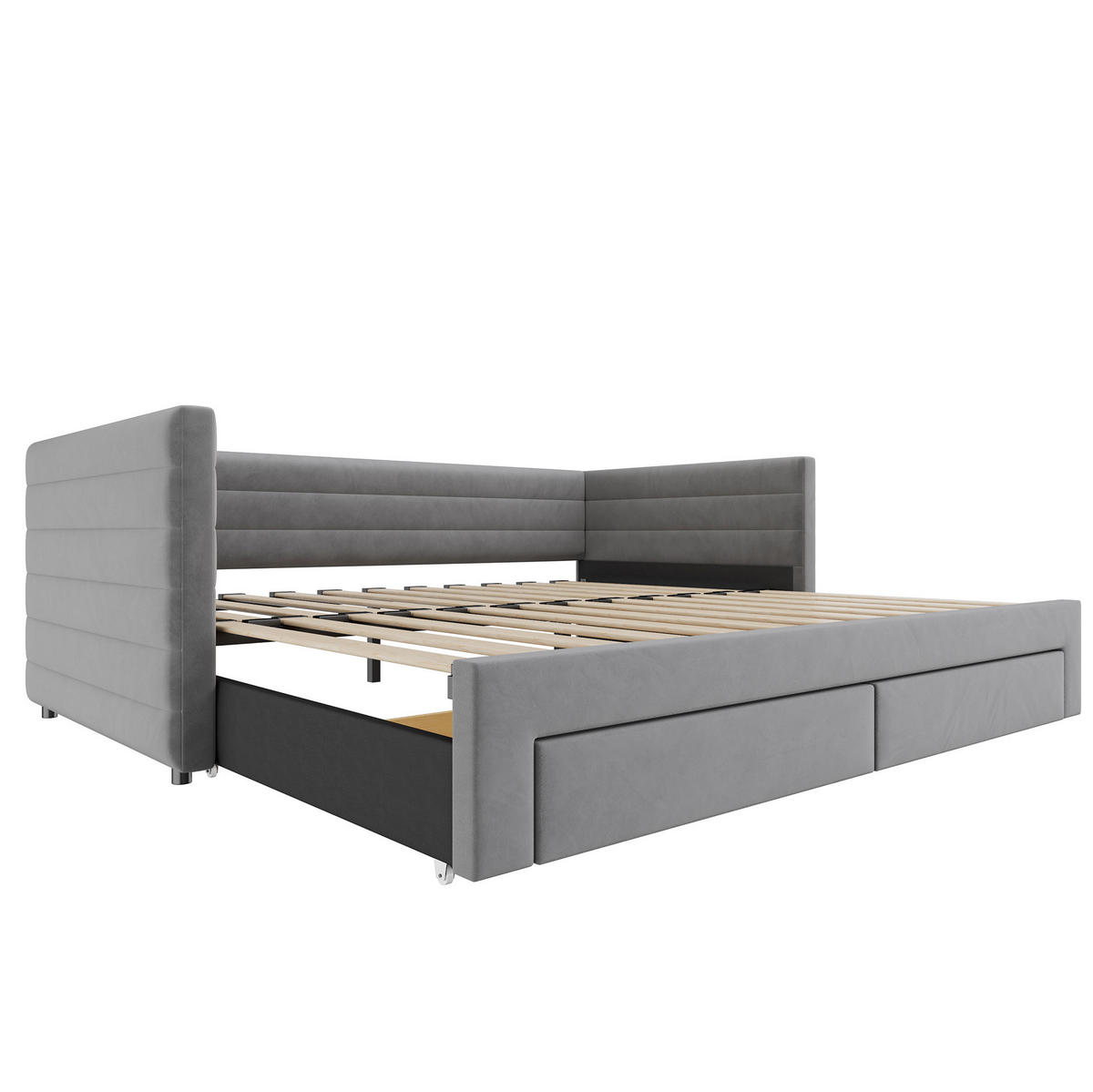 POLSTERBETT 90/180/190 cm Grau aus Baumwolle und Leinen mit 2 Schubladen - Grau, Textil (90/190cm) - OKMYHOME