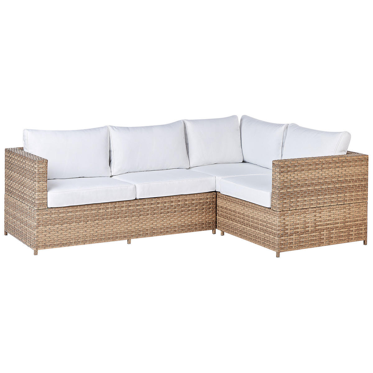 LOUNGE-SET 4-sitzer rechtsseitig PE Rattan Cremeweiß Avola - Weiß/Naturfarben, Kunststoff - Beliani