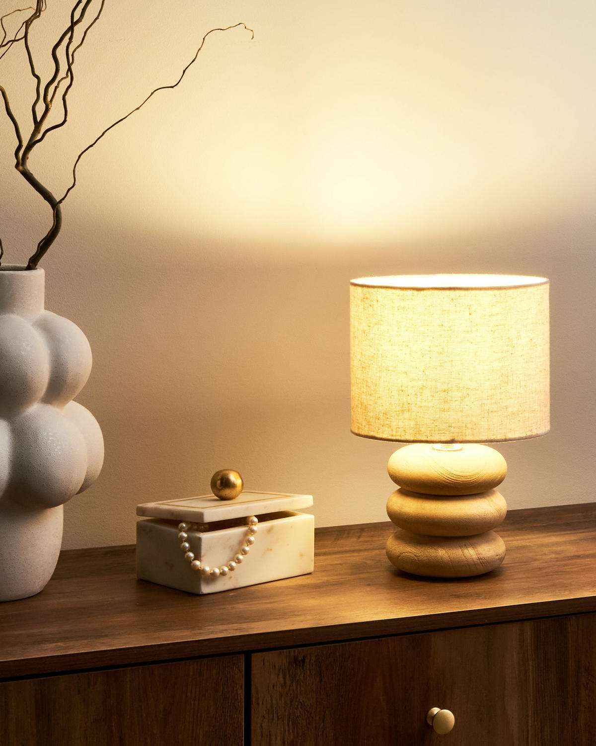 TISCHLAMPE Braun Betwa - Hellbraun/Beige, Holz (20/20/30cm) - Beliani