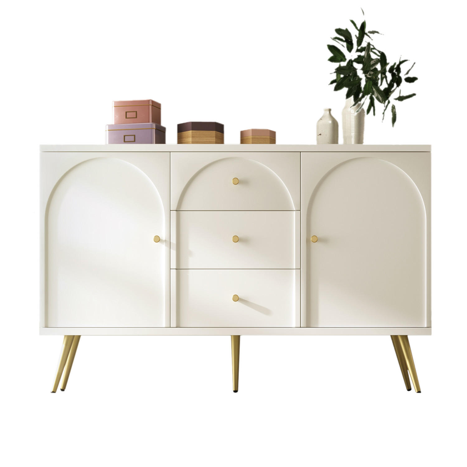 KOMMODE Cremeweiß 140x84x40 cm mit Ablagefächern - Weiß, Holz (40/84/140cm) - Kaket