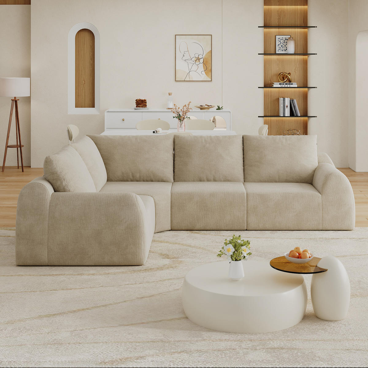 ECKSOFA 367/200/85 cm Khaki Chenille - Sandfarben/Graubraun, Textil (367/200cm) - Oxeza