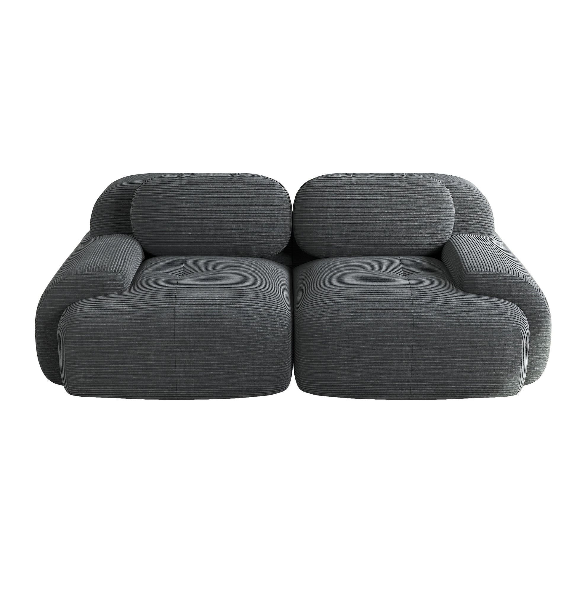 ECKSOFA modular rahmenlos mit geschwungenen Armlehnen und rutschfester Unterseite, Grau - Grau, Textil (208/103cm) - Redom