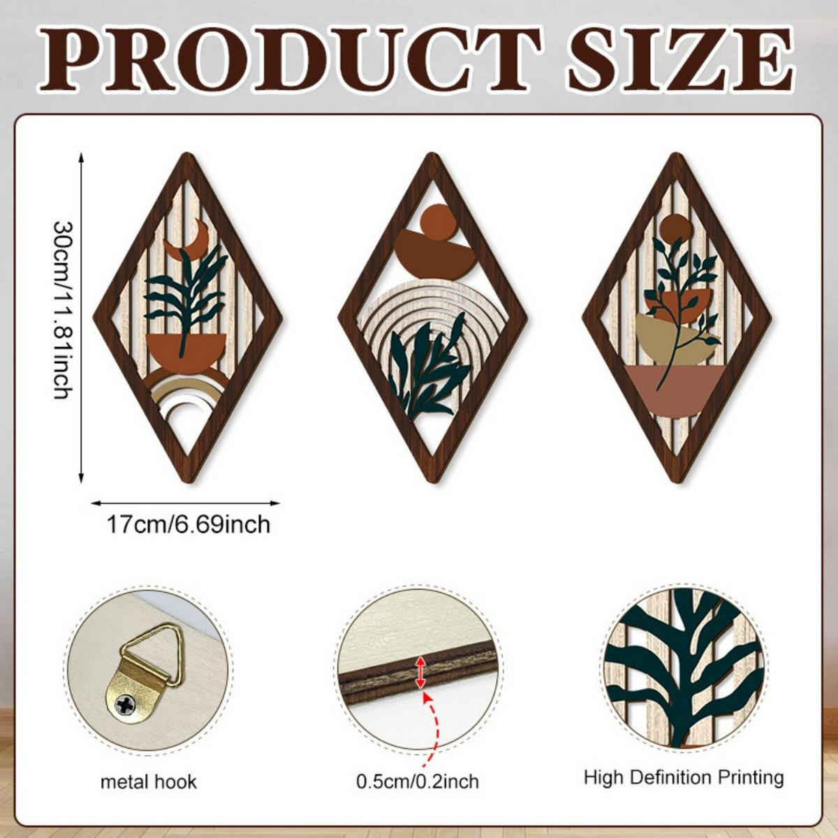 WANDDEKO 30x17cm Gitterblume Holz 3er Set - Akaziefarben, Holzwerkstoff (30/1cm) - Weltevree