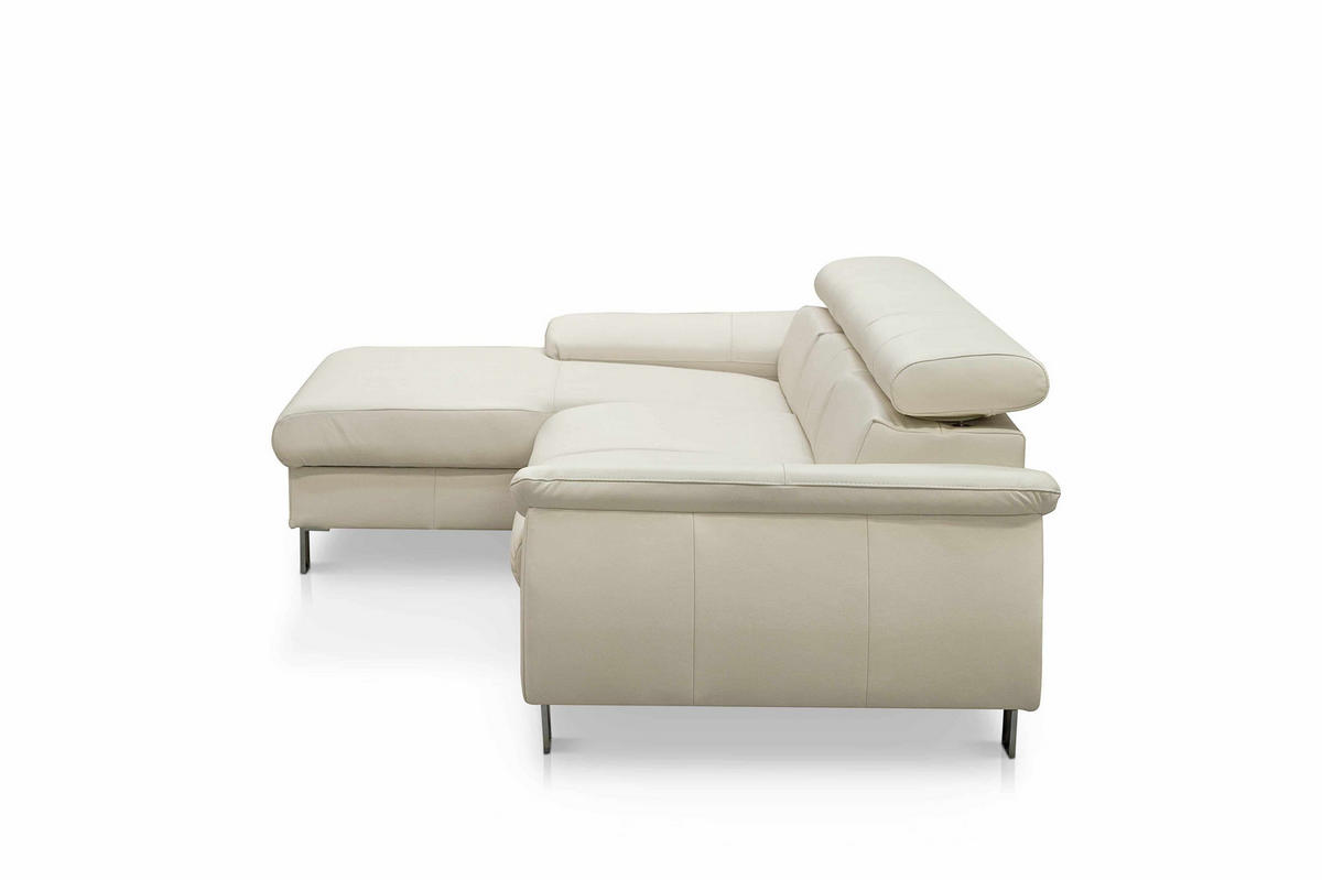 ECKSCHLAFSOFA mit Echtlederbezug, Schlaffunktion & Bettkasten - Chromfarben/Eiche Bianco, Leder/Holz (244/166cm) - Cotta