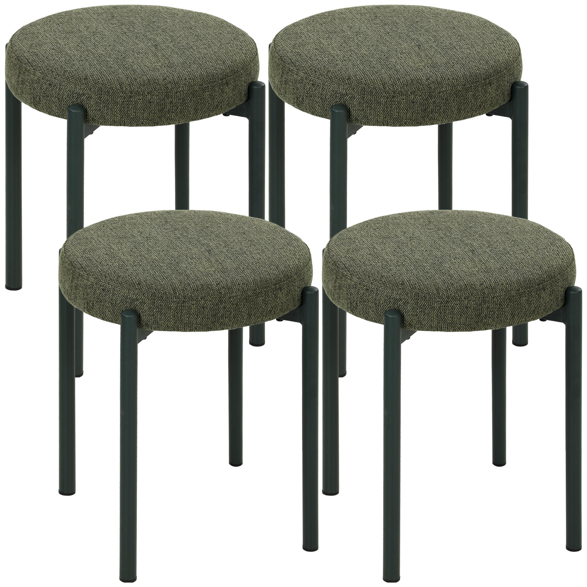 HOCKER 4er Set Polyester Dunkelgrün - Dunkelgrün, Textil/Metall (45/47.5/45cm) - HOMCOM