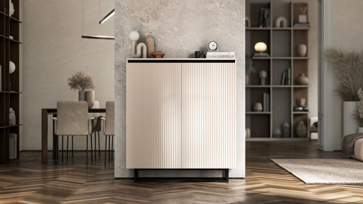 HIGHBOARD Selene 2D Kachmir Matt 111 cm - Kaschmir/Schwarz, Holzwerkstoff/Metall (111/125/35cm) - Meble Lindner