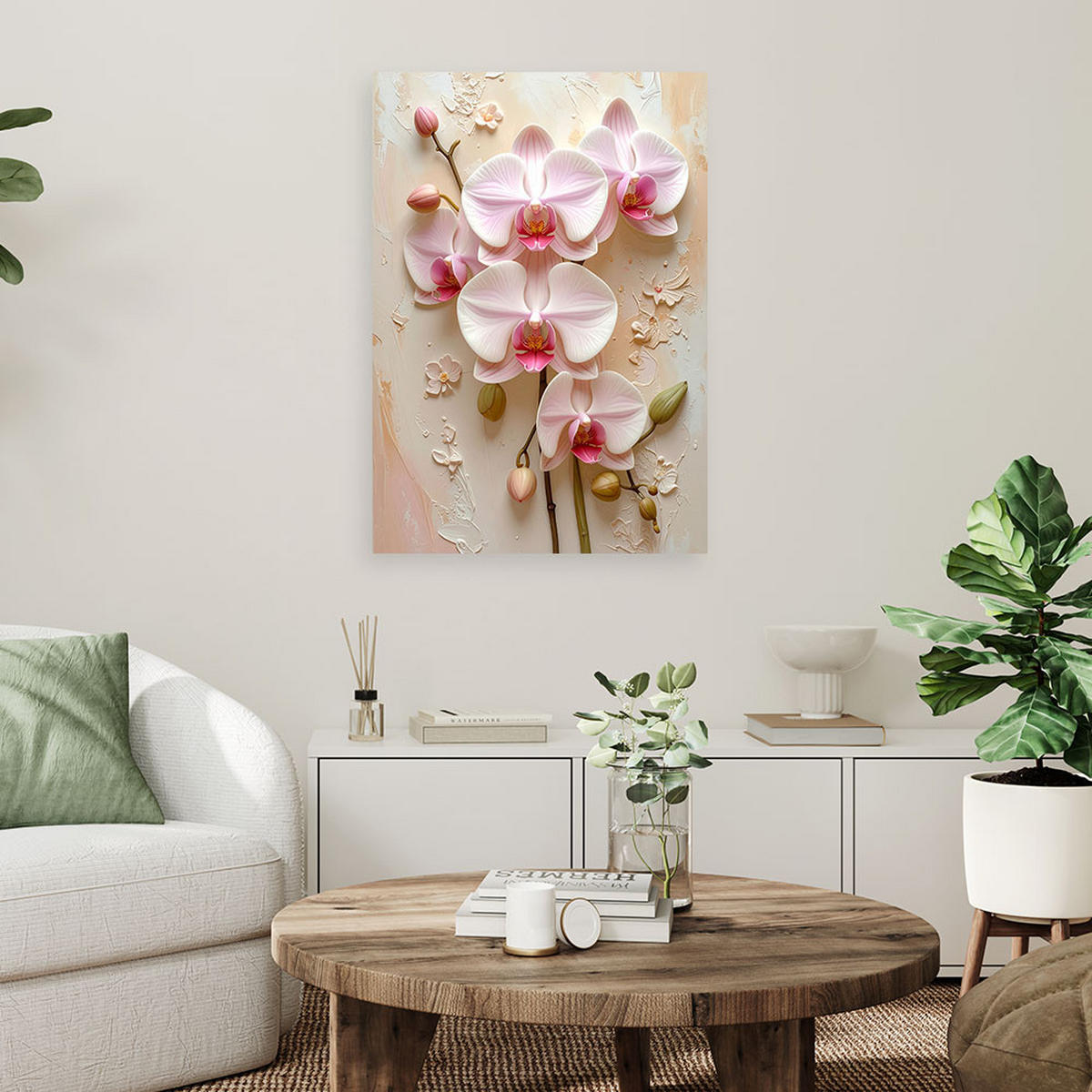 BILD auf Leinwand, Rosa Orchideen in einem zarten Blumenarrangement - Rosa, Textil (30/45cm) - Feeby