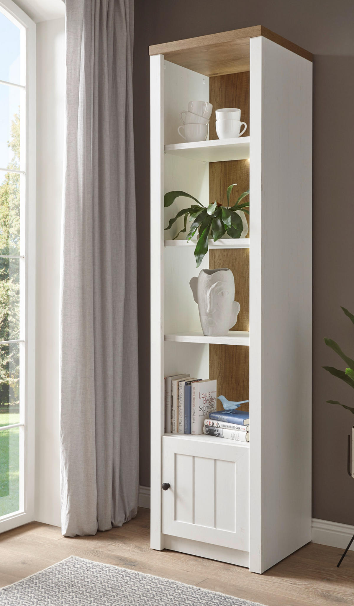 REGAL weiß Pinie, Eiche hell Landhaus, Standregal 50 x 198 cm - Eichefarben/Schwarz, Holzwerkstoff/Metall (50/198/43cm) - Furn.Design