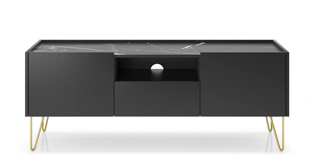 TV-SCHRANK Armon 144x55x37 cm - Lowboard mit Stauraum - Tv Ständer aus Laminierter Spanplatte - Schwarzer Graphit - Schwarz, Holzwerkstoff (154/56/39cm) - Chilly