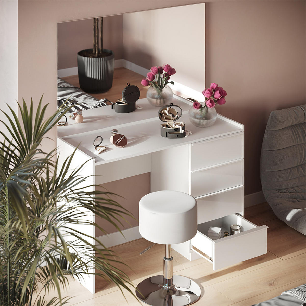 TOALETNÍ STOLEK Viktoria Bílá - bílá, kompozitní dřevo (110/77.2/45cm) - Vicco