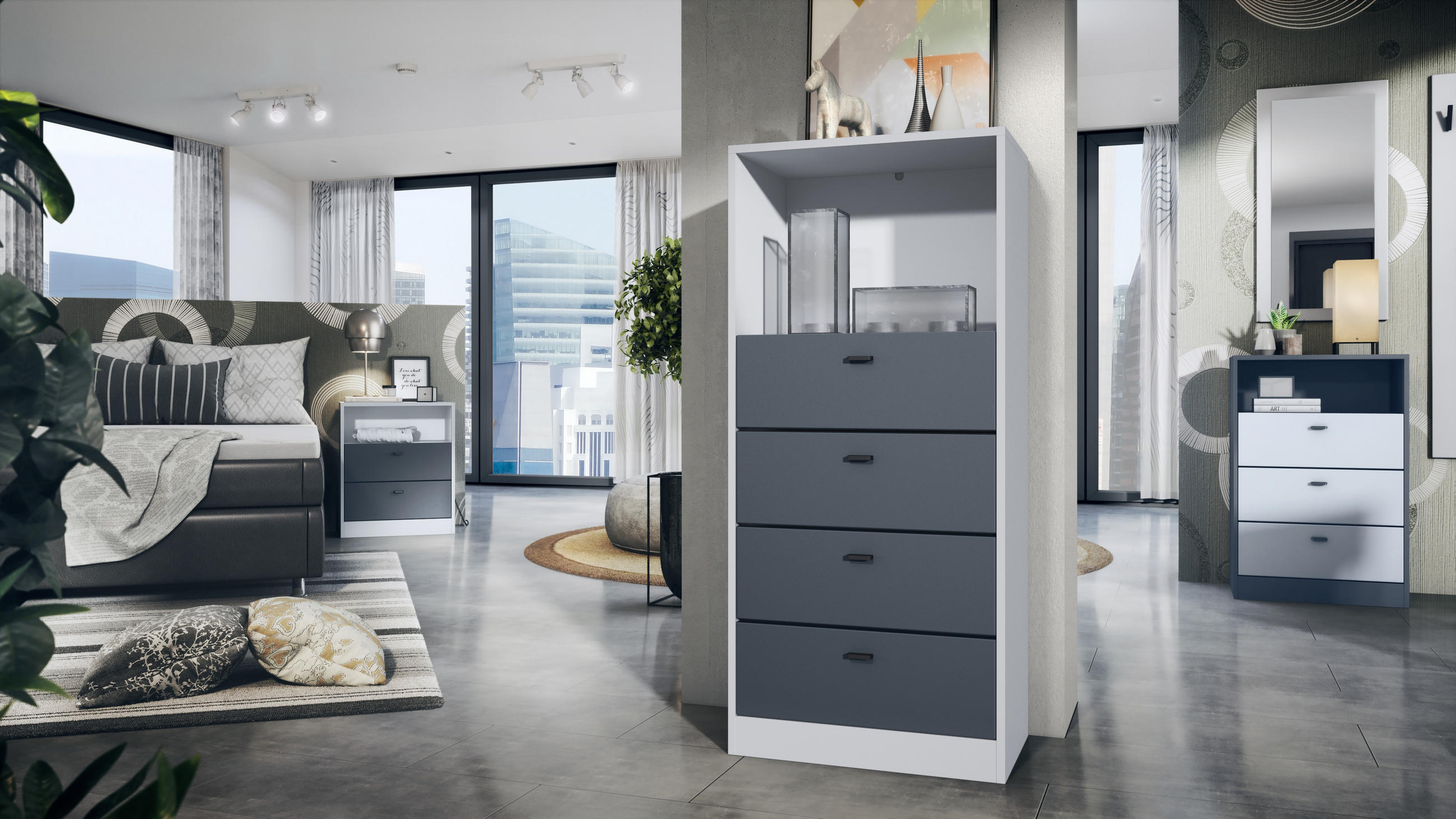 KOMMODE Pino Fronten in Anthrazit matt - Dunkelgrau/Anthrazit, Holzwerkstoff (56/125/36cm) - Vladon