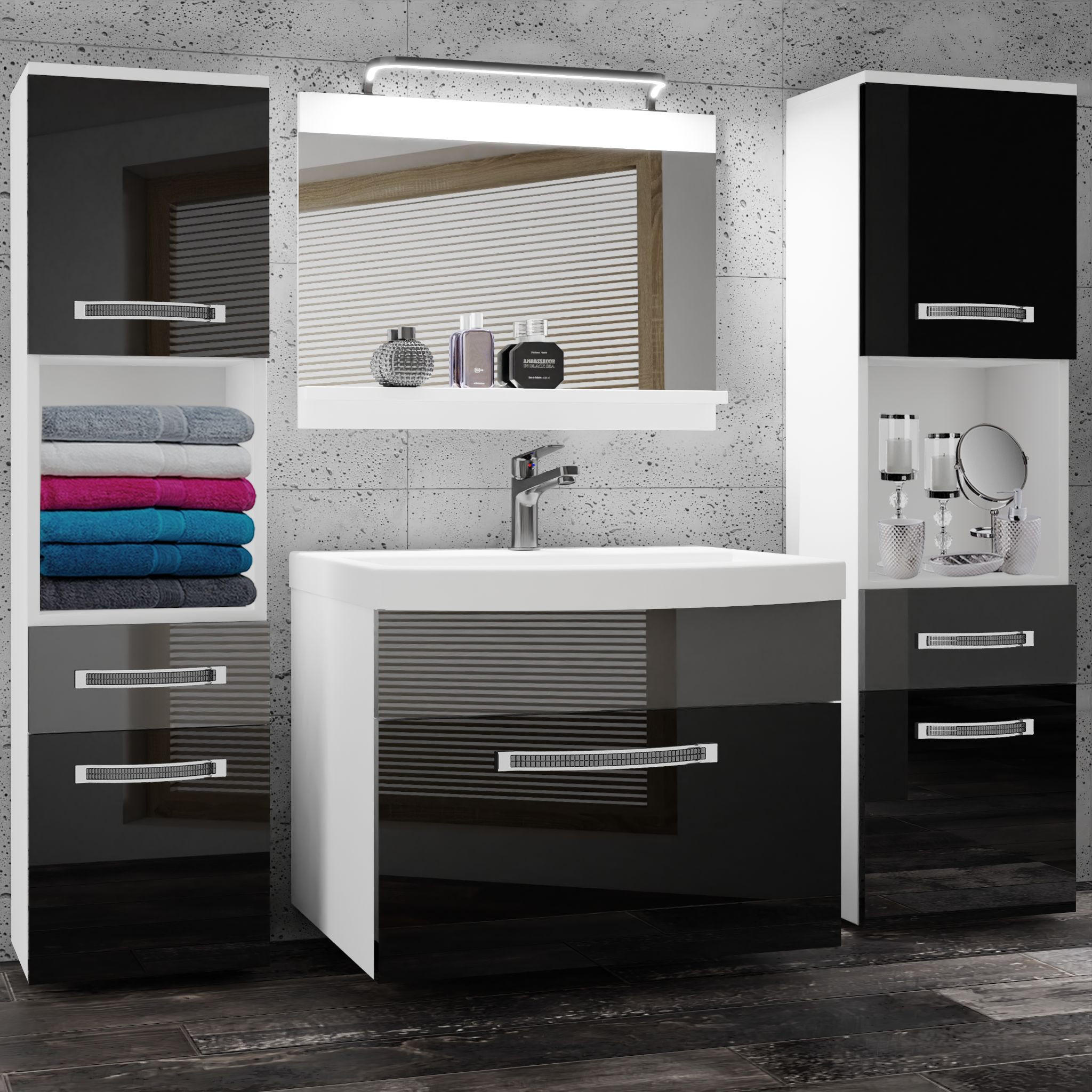 BADMÖBEL Badezimmer Schwarz Silber Glänzend - Silberfarben/Schwarz, Holz (140/113/40cm) - B BELINI GROUP