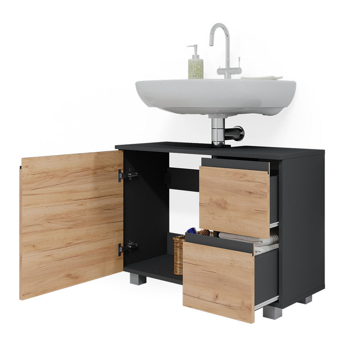 WASCHBECKENUNTERSCHRANK J-Shape Sonoma 80 x 60.8 cm - Sonoma Eiche, Holzwerkstoff (80/60.8/33cm) - Vicco