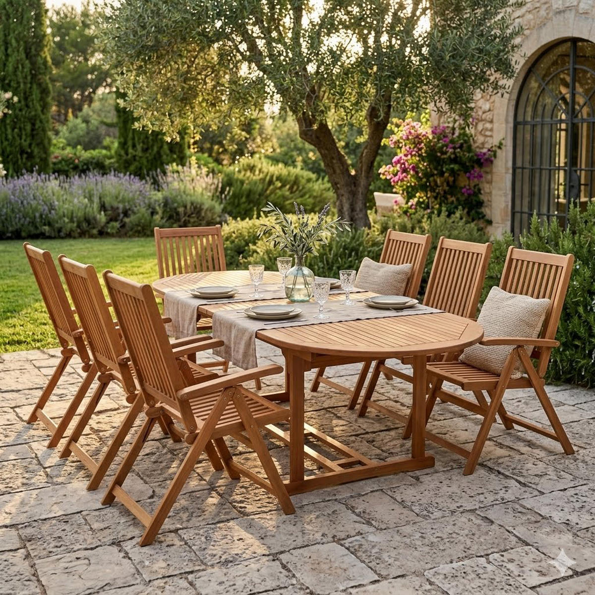 GARTEN-GARNITUR Lago Newtonnabbey - 7-teilige Garten-Essgruppe (6x Klappsessel Eukalyptus geölt, 1x Ausziehtisch 180/260x100cm, Eukalyptus - Braun, Holz - TPFGarden