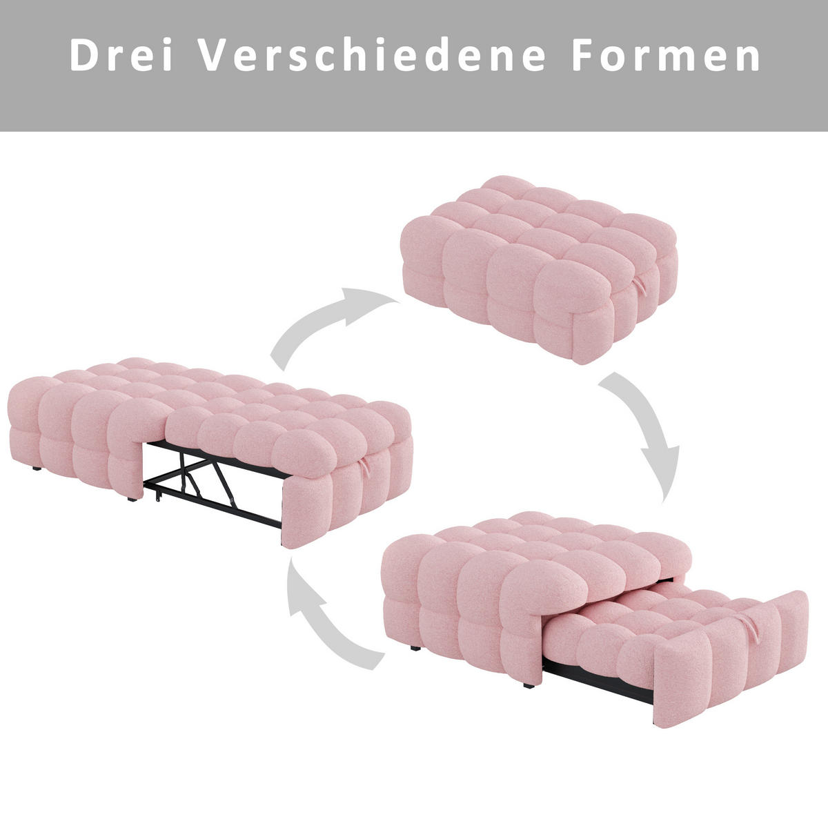 POLSTERBETT in Rosa Teddy-Stoff, Ausziehbares Schlafsofa - Pink, Textil (80/180cm) - KOMHTOM