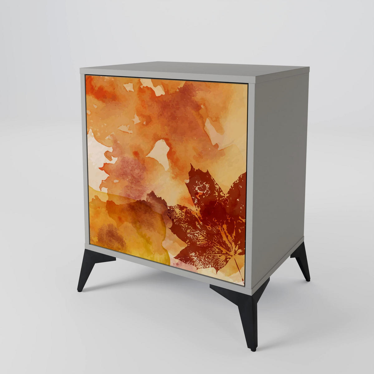 SIDEBOARD TRACES OF AUTUMN, Grau, 57,5x42x75,5 cm, Goldfarbene Metallfüße - Goldfarben/Multicolor, Holzwerkstoff/Metall (57.5/75.5/42cm) - SpaceRebels