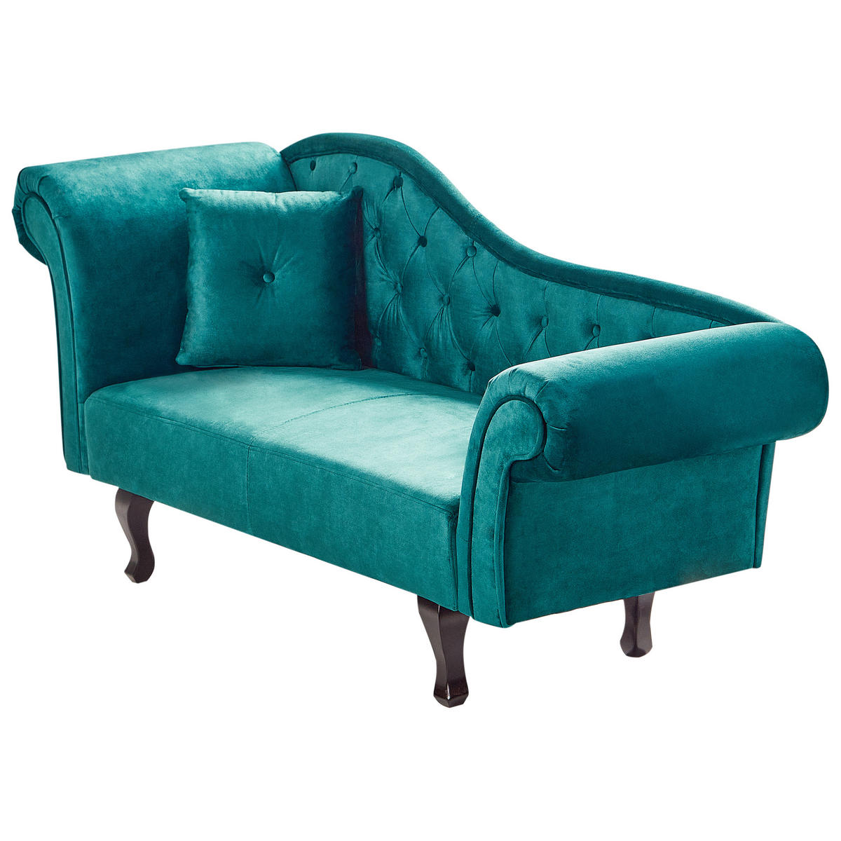 ČALOUNĚNÉ LEHÁTKO CHAISE LONGUE LEVOSTRANNÉ Sametová látka Smaragdově zelené s polštářem Lattes II - smaragdově zelená/zelená barva, textil (192/81/59cm) - Beliani